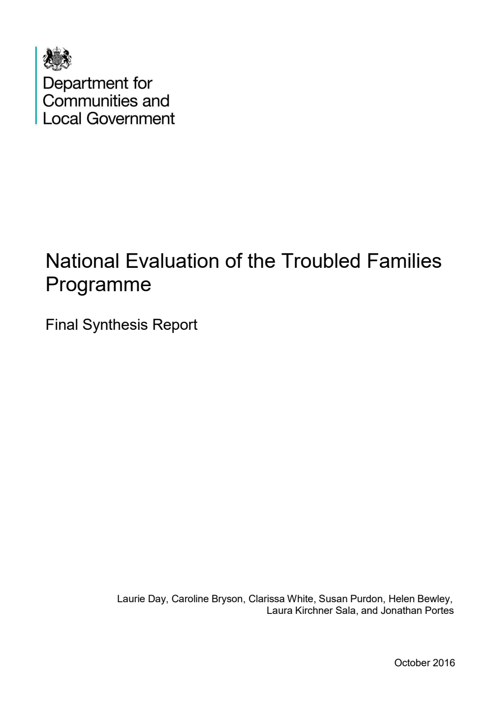 National Evaluation of the Troubled Families Programme: Final Synthesis Report