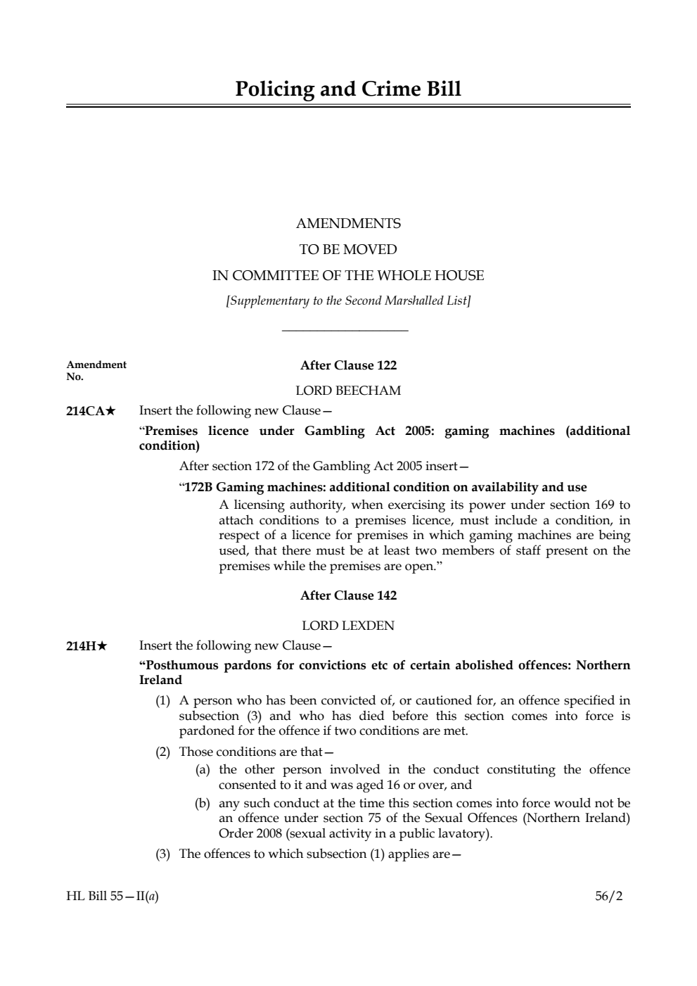 Policing and Crime Bill Lords Amendments