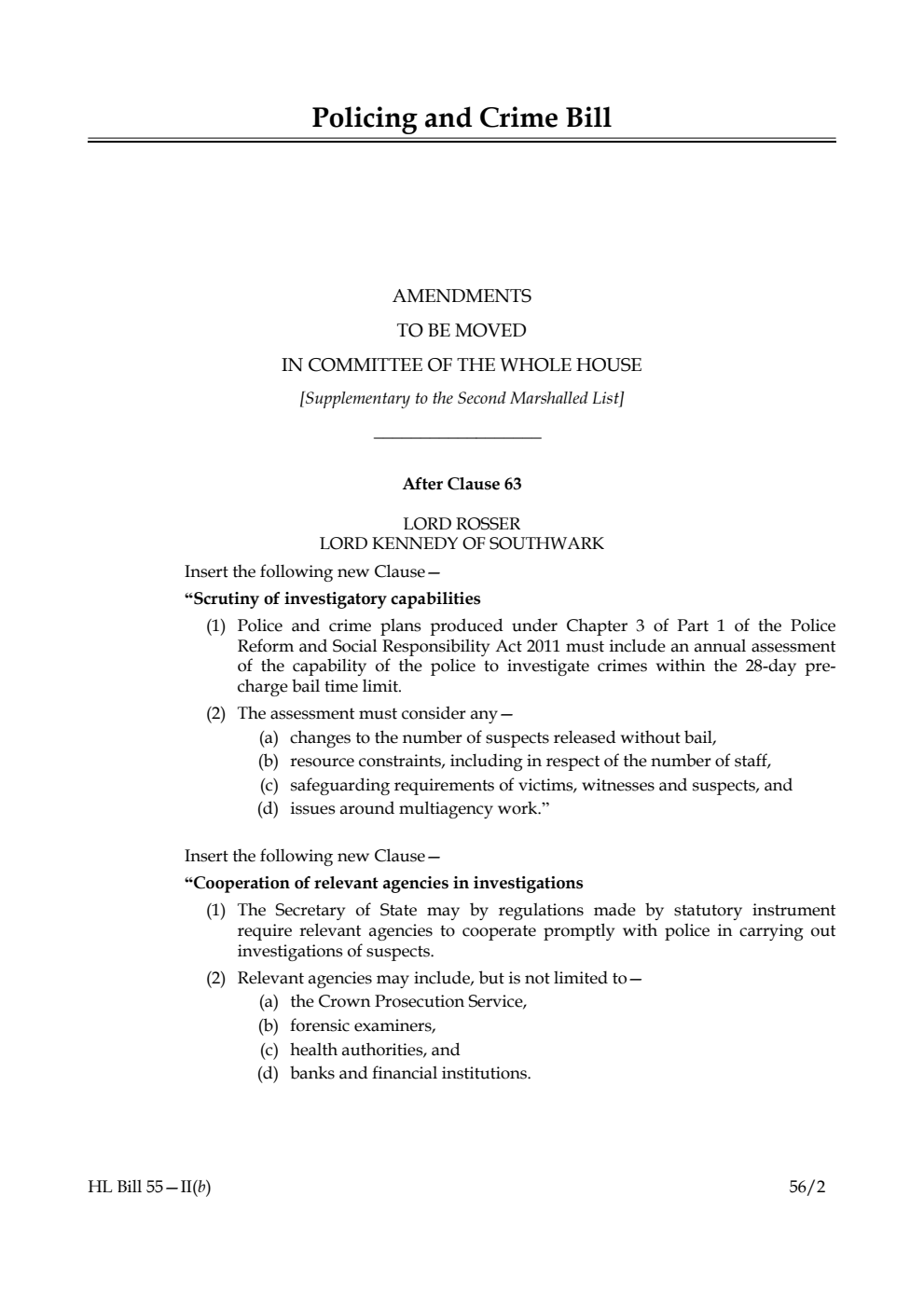 Policing and Crime Bill Lords Amendments