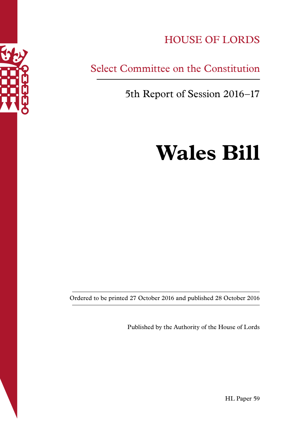 Constitution Committee 5th Report. Wales Bill