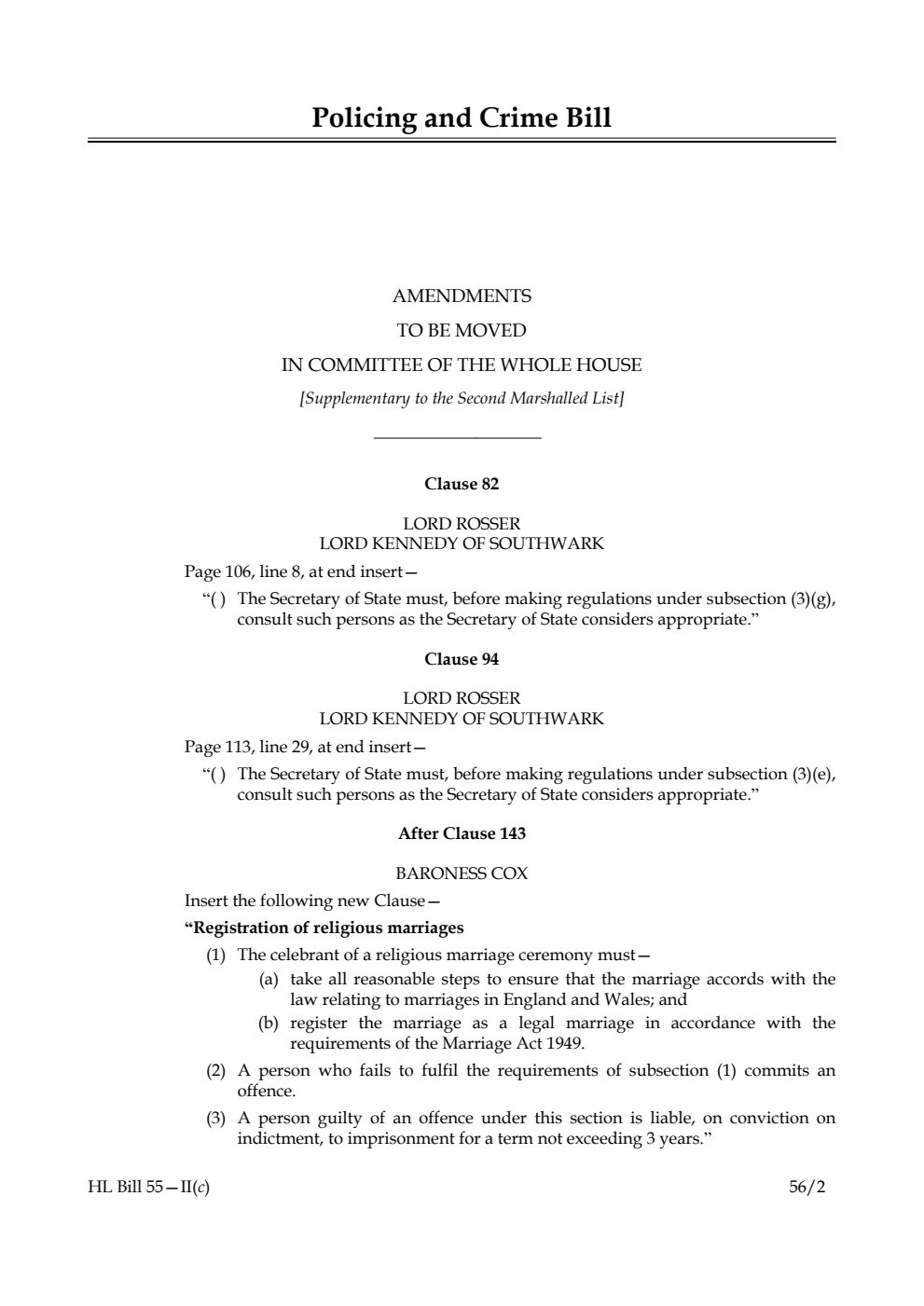 Policing and Crime Bill Lords Amendments