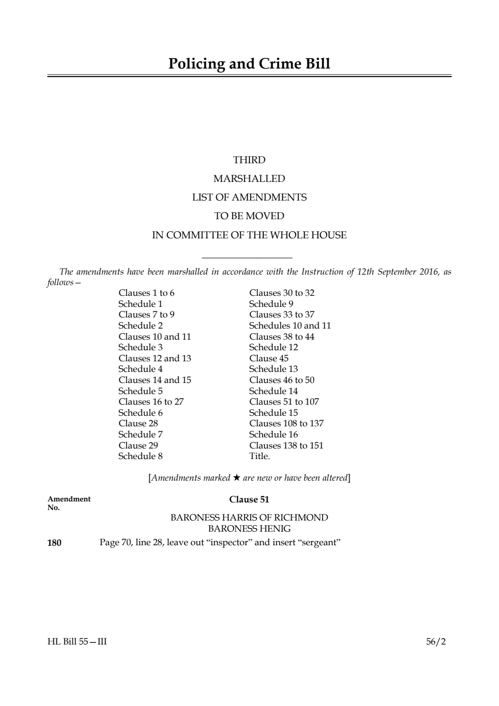 Policing and Crime Bill Lords Amendments 3rd Marshalled List