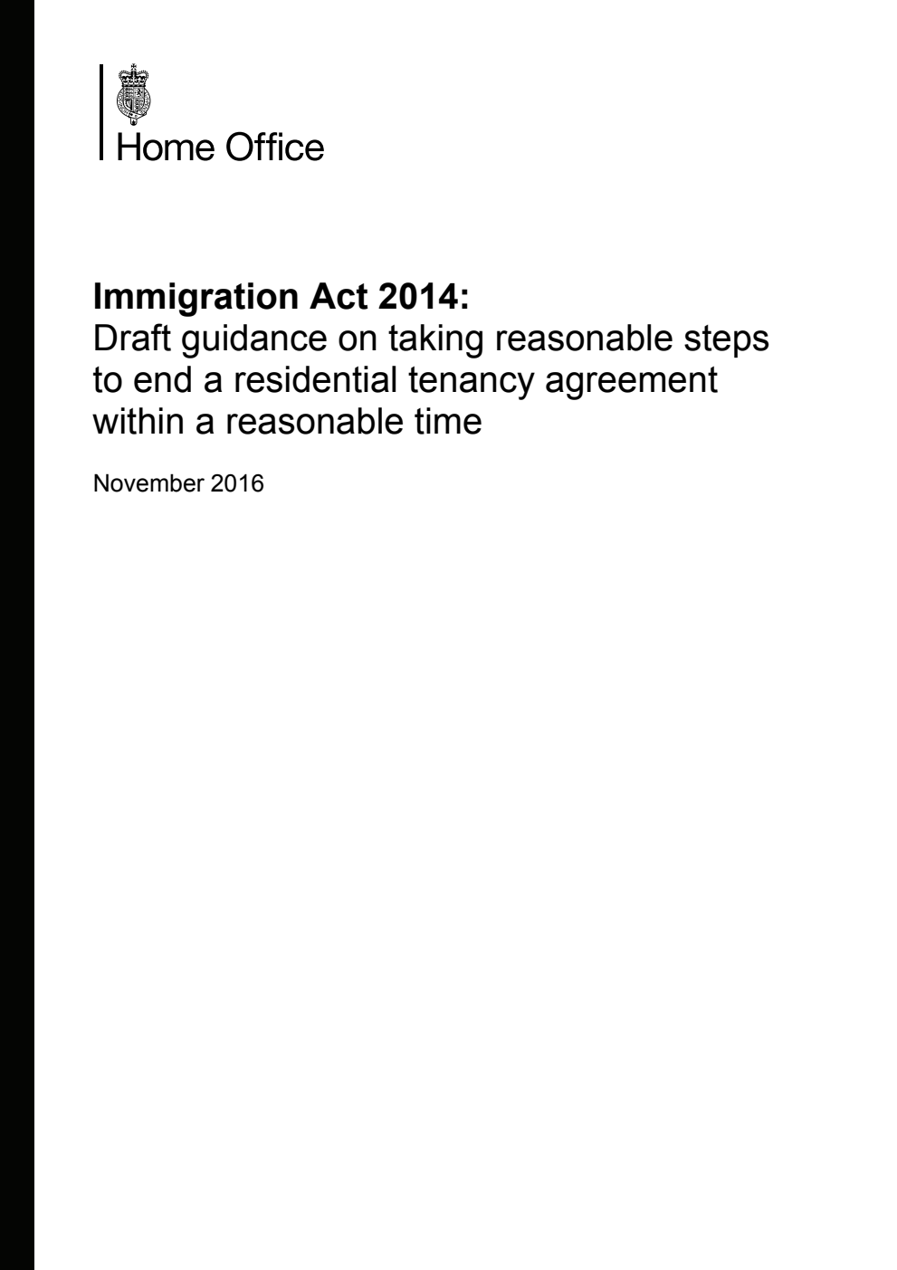 Immigration Act 2014: Draft guidance on taking reasonable steps to end a residential tenancy agreement within a reasonable time