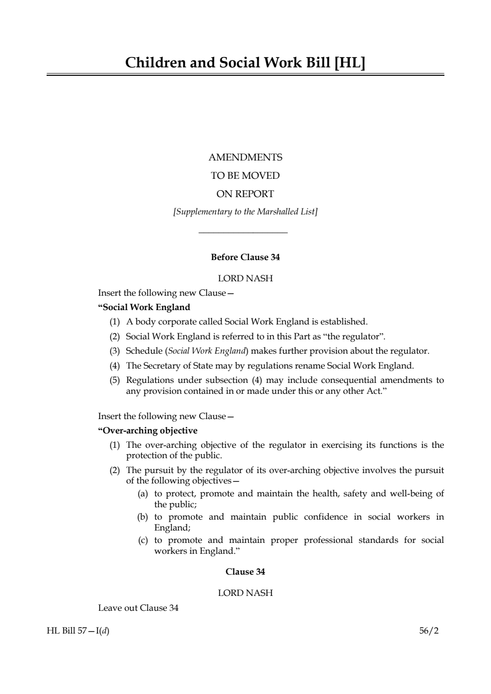 Children and Social Work Bill Lords Amendments