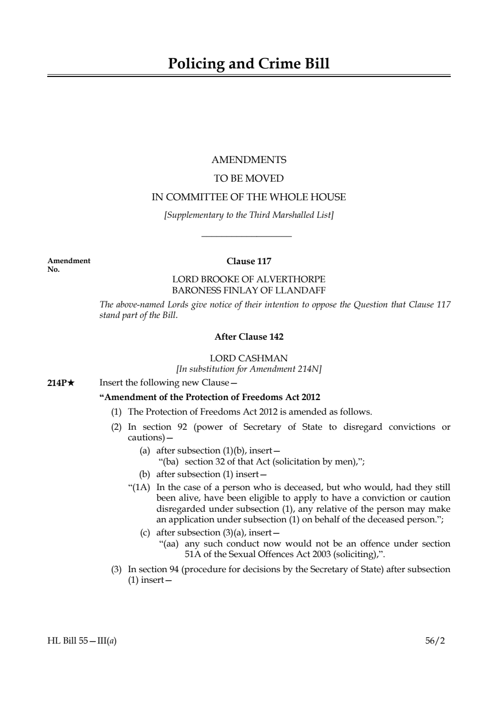Policing and Crime Bill Lords Amendments