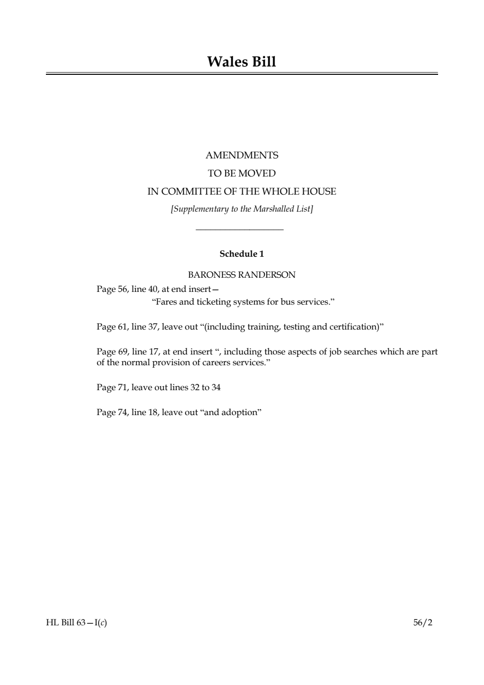 Wales Bill Lords Amendments