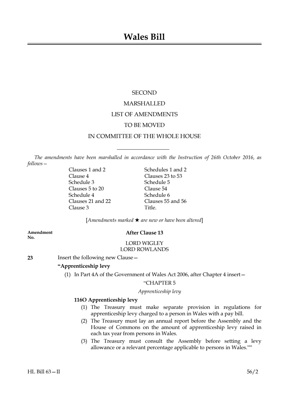 Wales Bill Lords Amendments 2nd Marshalled List