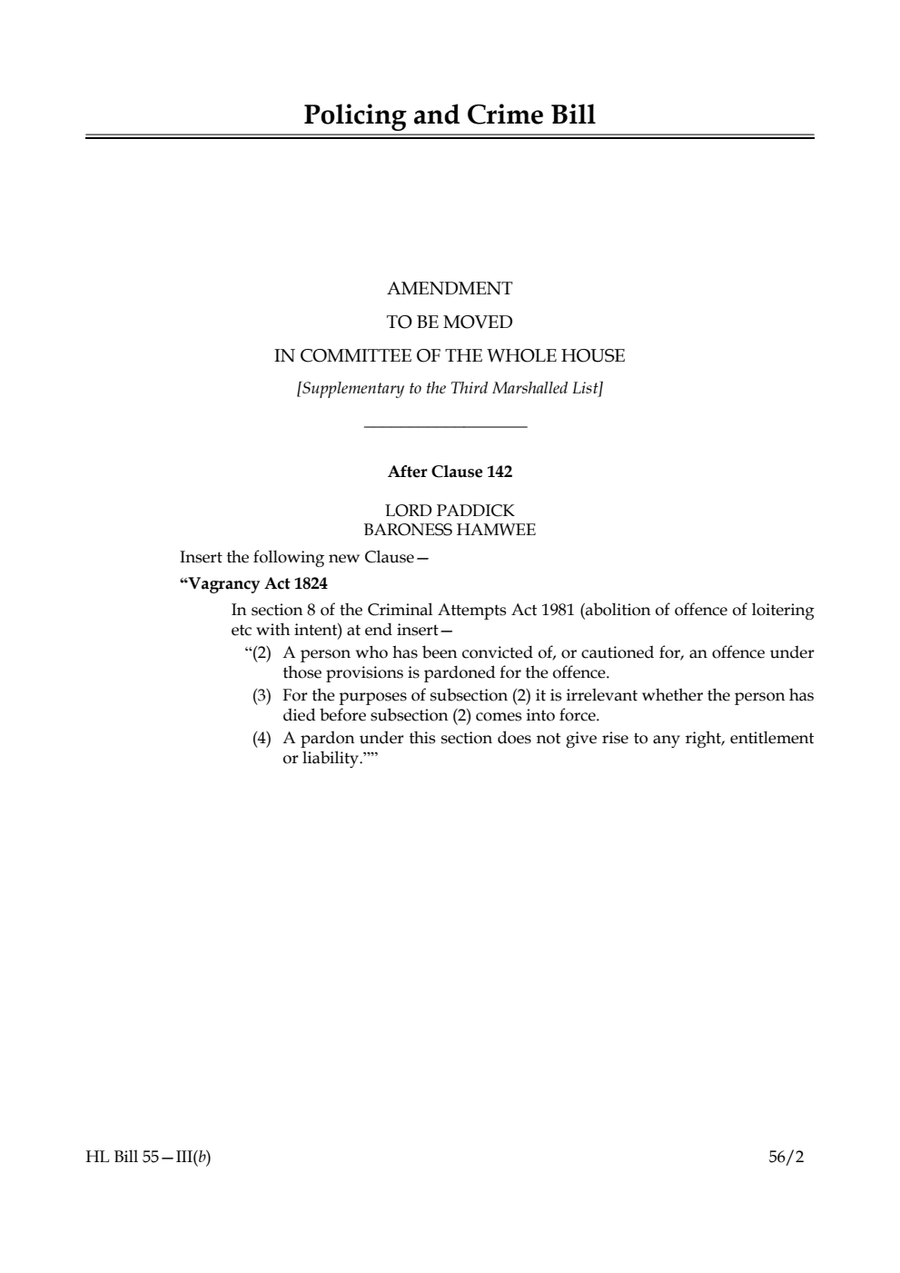 Policing and Crime Bill Lords Amendments