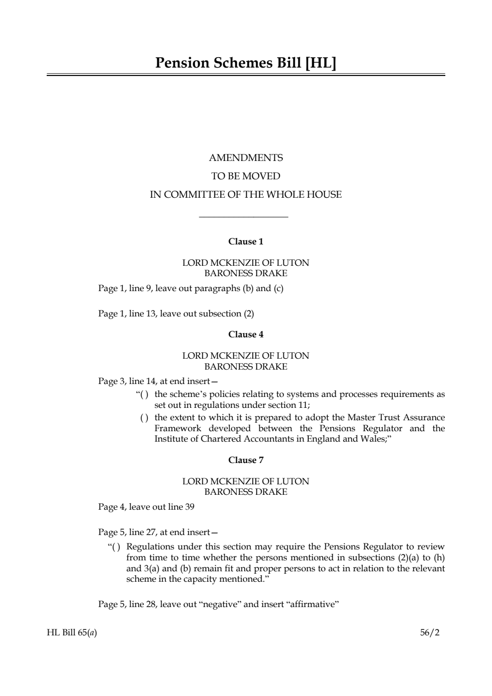 Pension Schemes Bill Lords Amendments