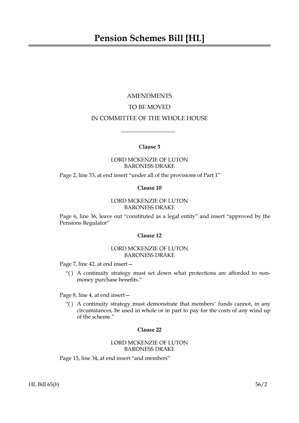 Pension Schemes Bill Lords Amendments