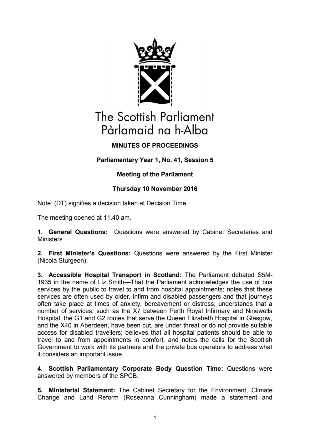 Minutes of Proceedings 10 November 2016 Vol. 1, No. 41 Session 5