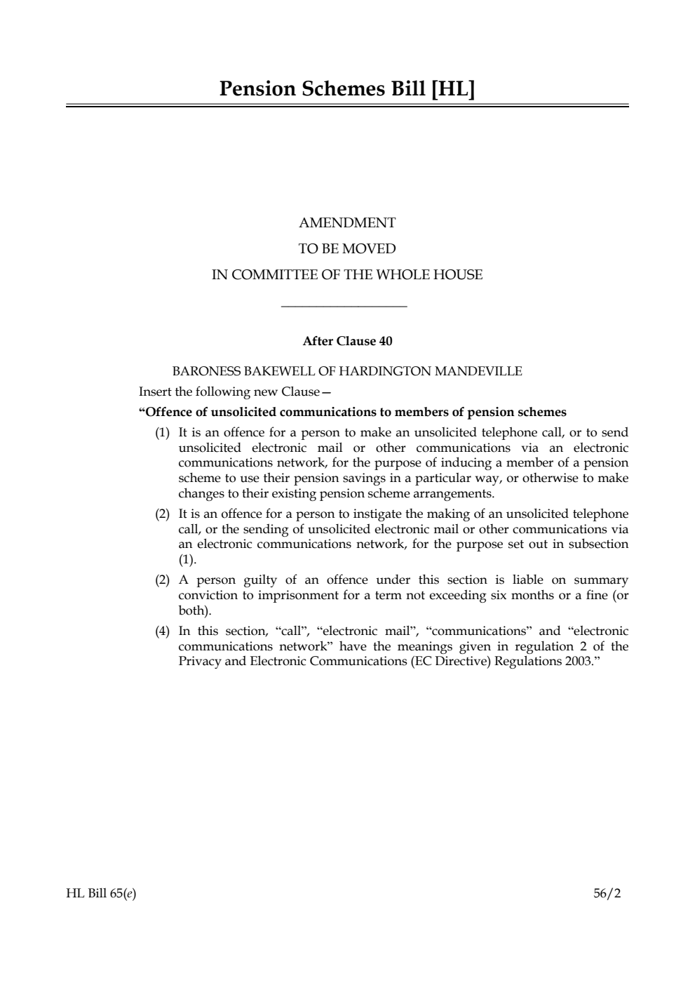 Pension Schemes Bill Lords Amendments