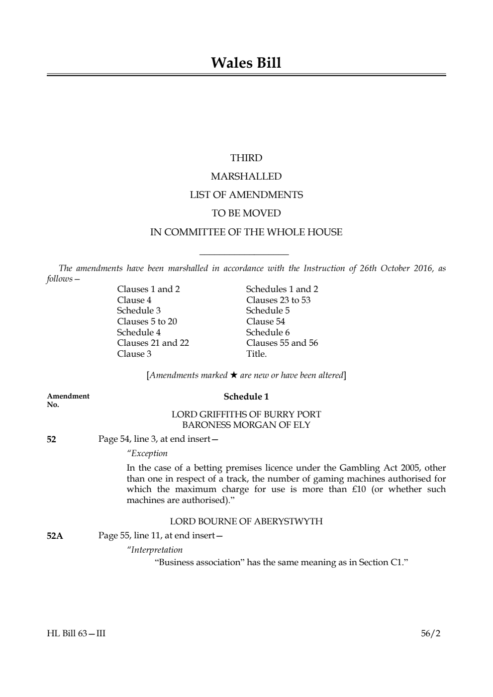 Wales Bill Lords Amendments 3rd Marshalled List
