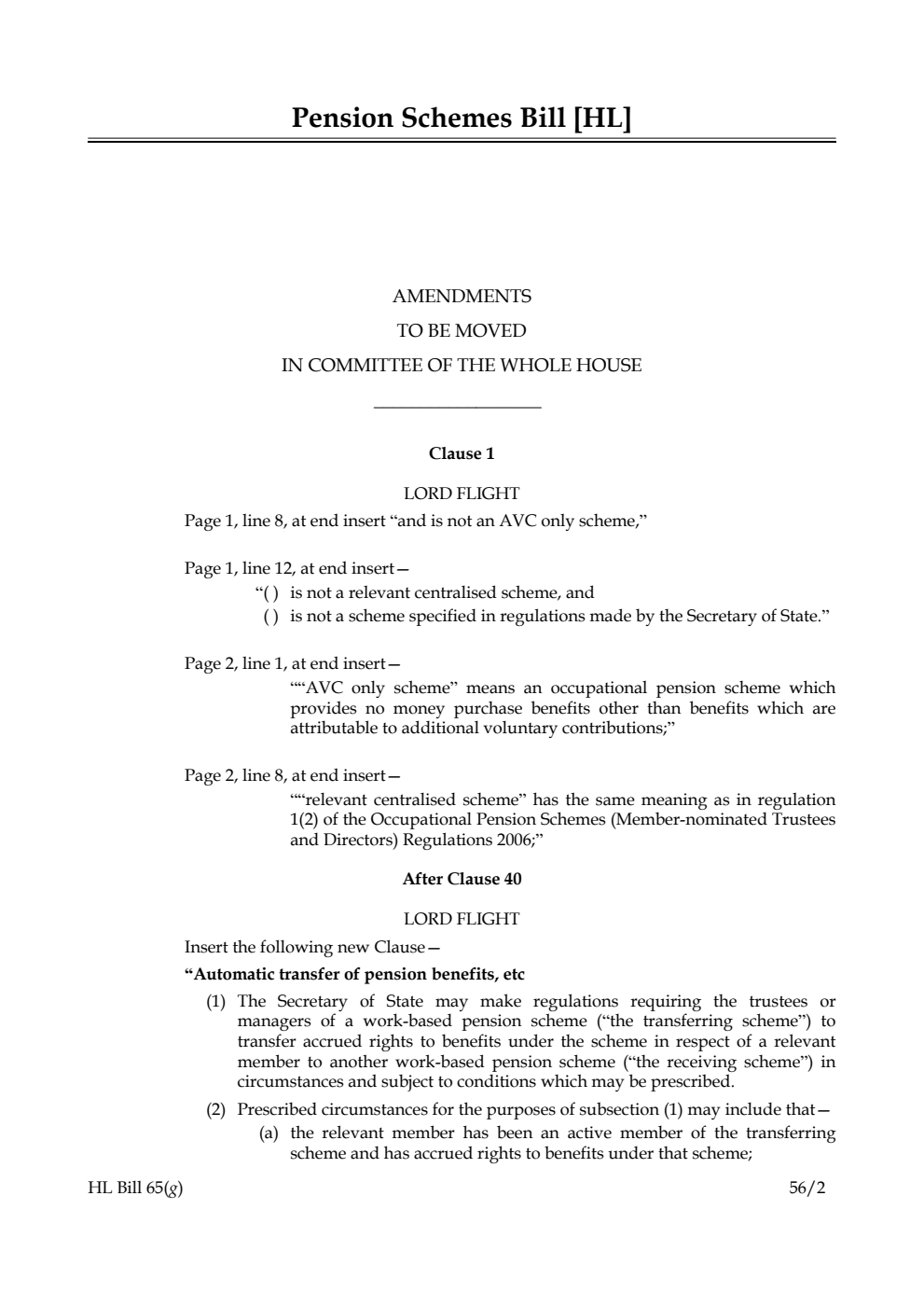 Pension Schemes Bill Lords Amendments
