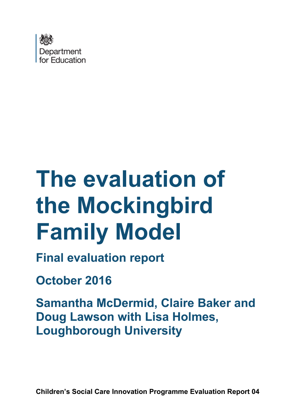 DFE RR528 The evaluation of the Mockingbird Family Model: Final evaluation report October 2016