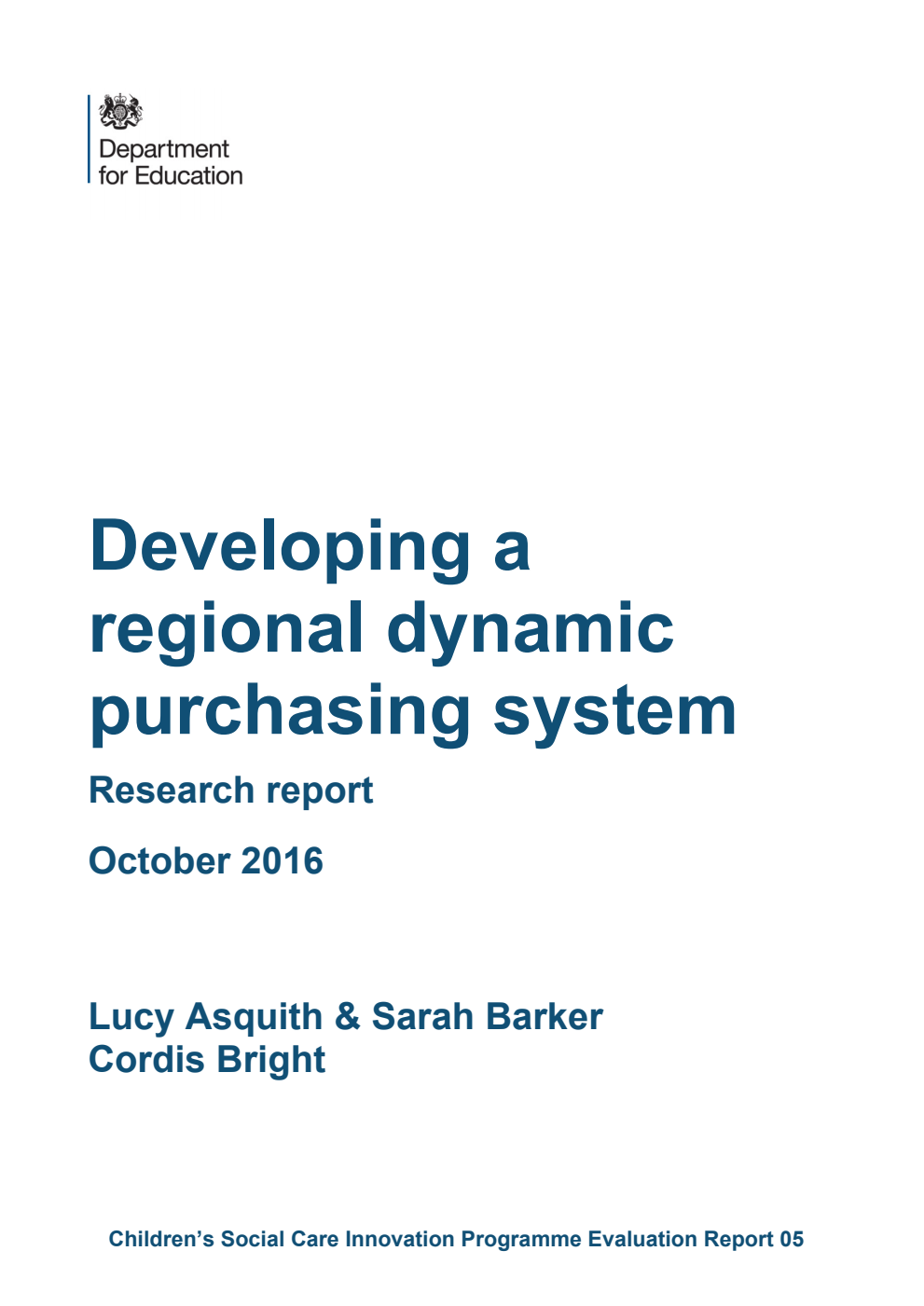 DFE RR522 Developing a regional dynamic purchasing system: Research report October 2016