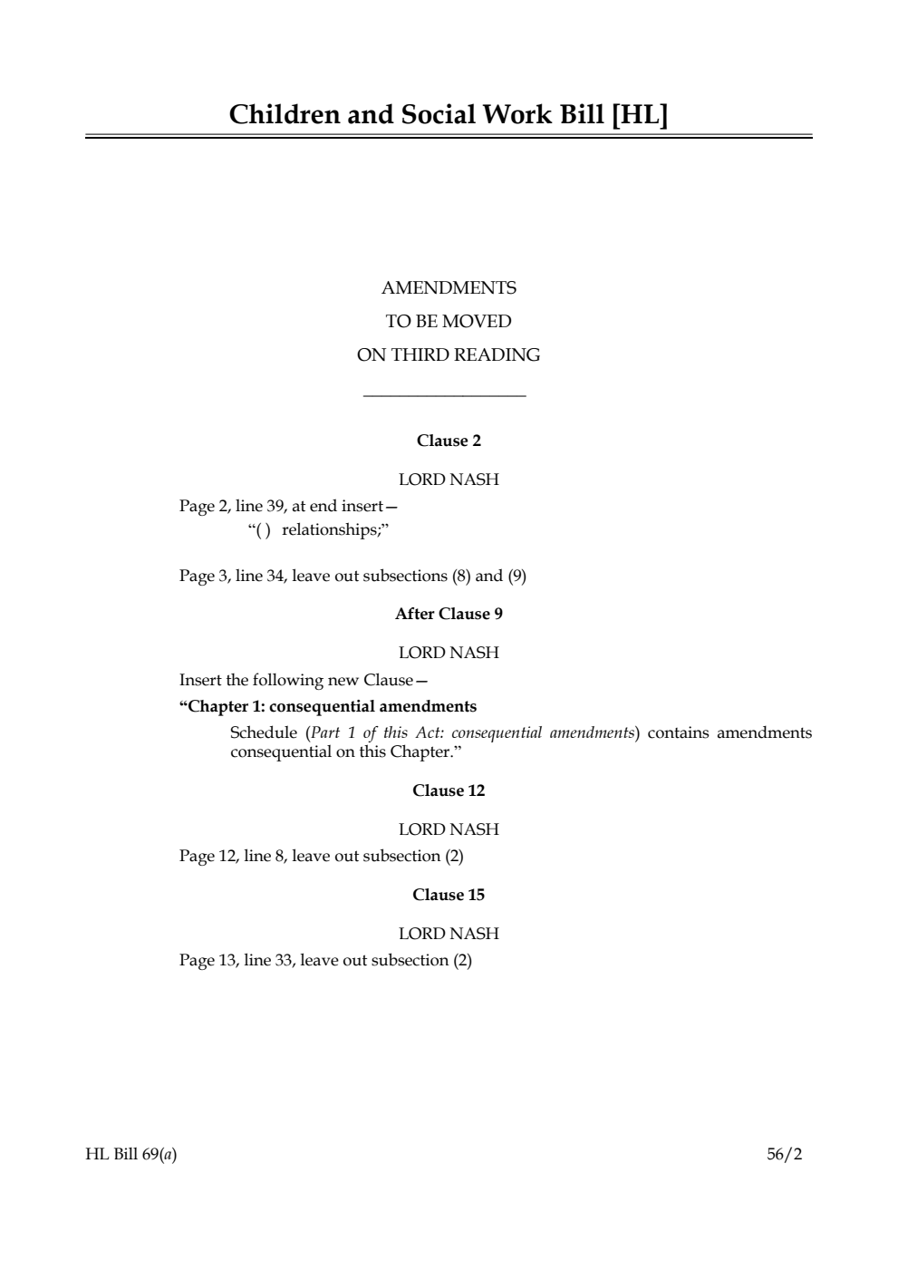 Children and Social Work Bill Lords Amendments