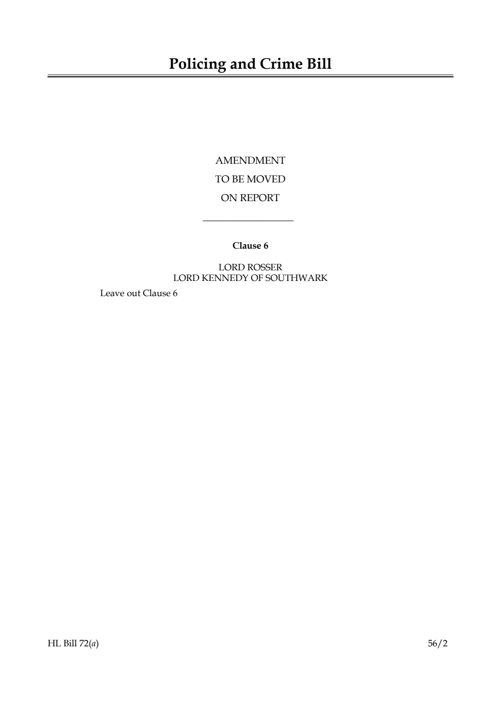 Policing and Crime Bill Lords Amendments