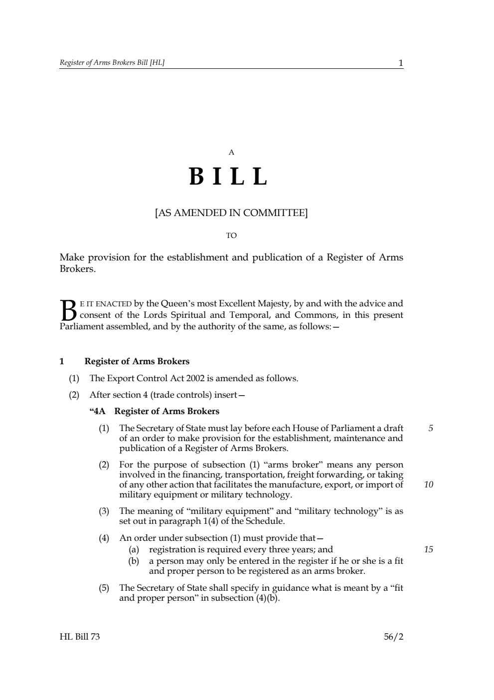 Register of Arms Brokers Bill [as amended in Committee]