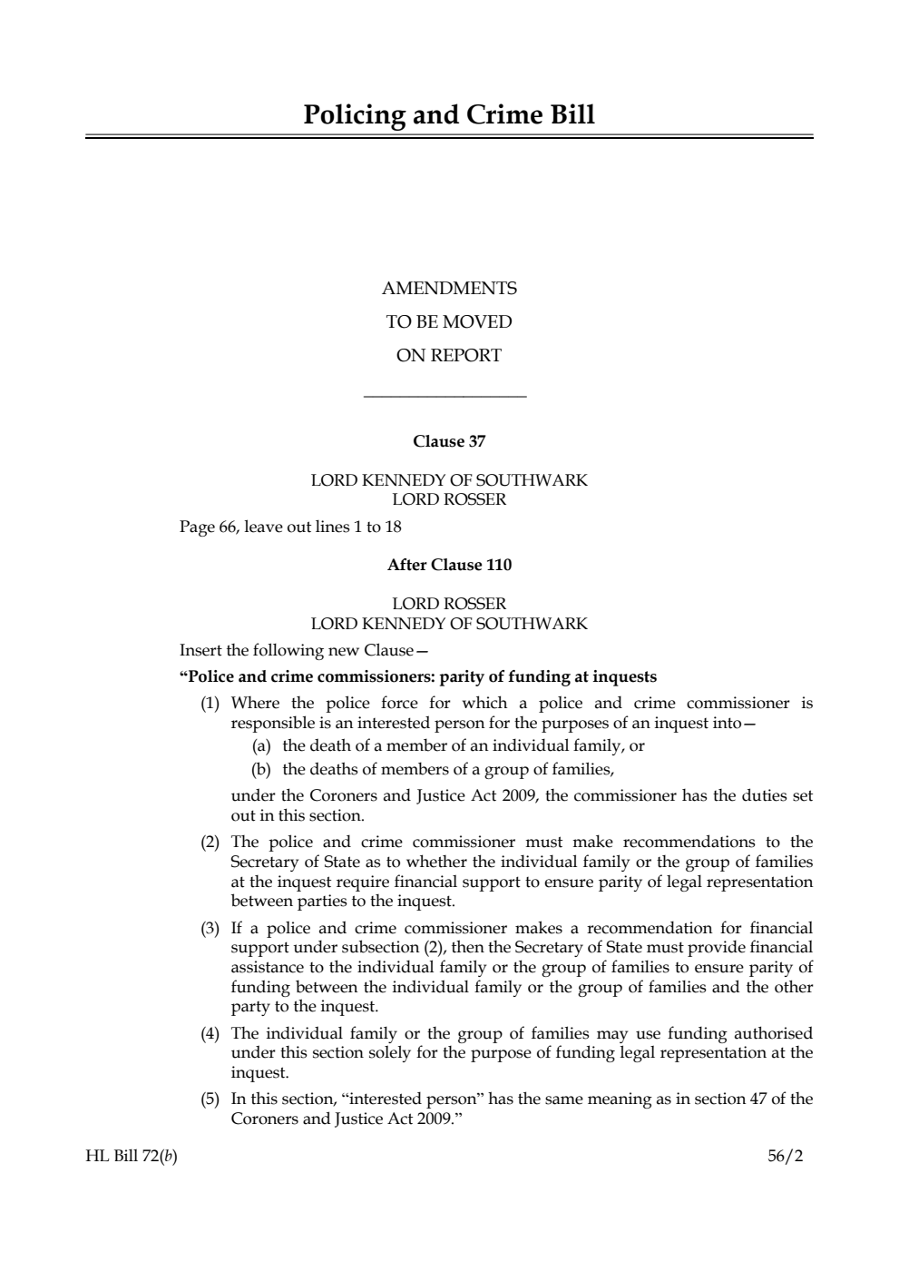 Policing and Crime Bill Lords Amendments