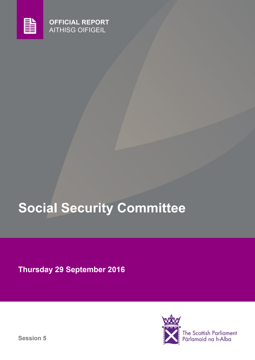 Social Security Committee 5th Meeting 2016, 29 September 2016 [Final]