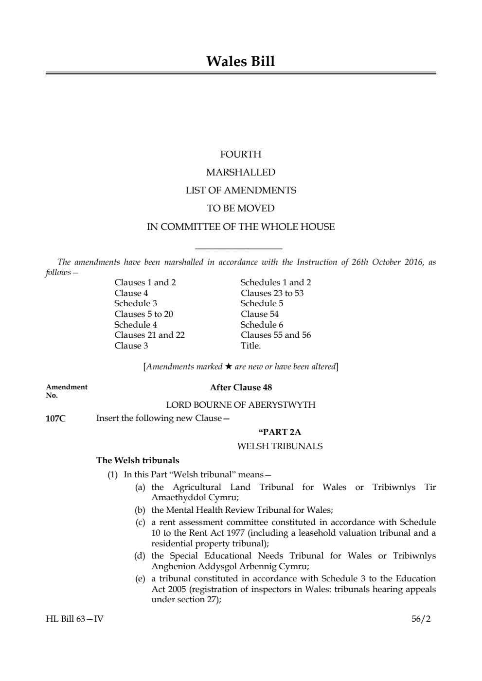 Wales Bill Lords Amendments 4th Marshalled List