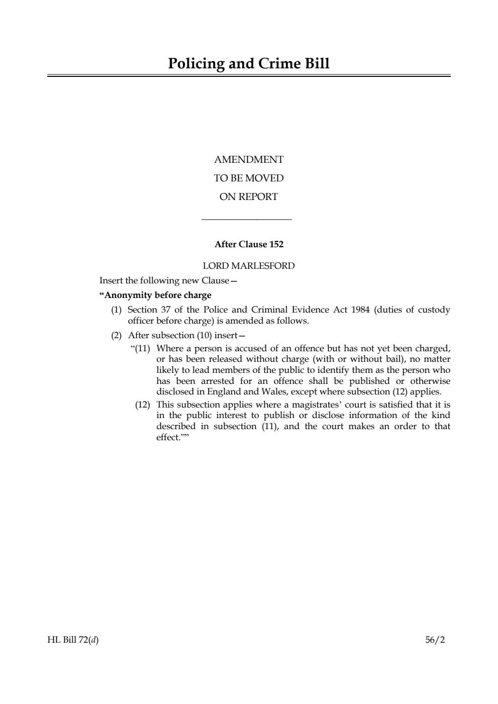 Policing and Crime Bill Lords Amendments
