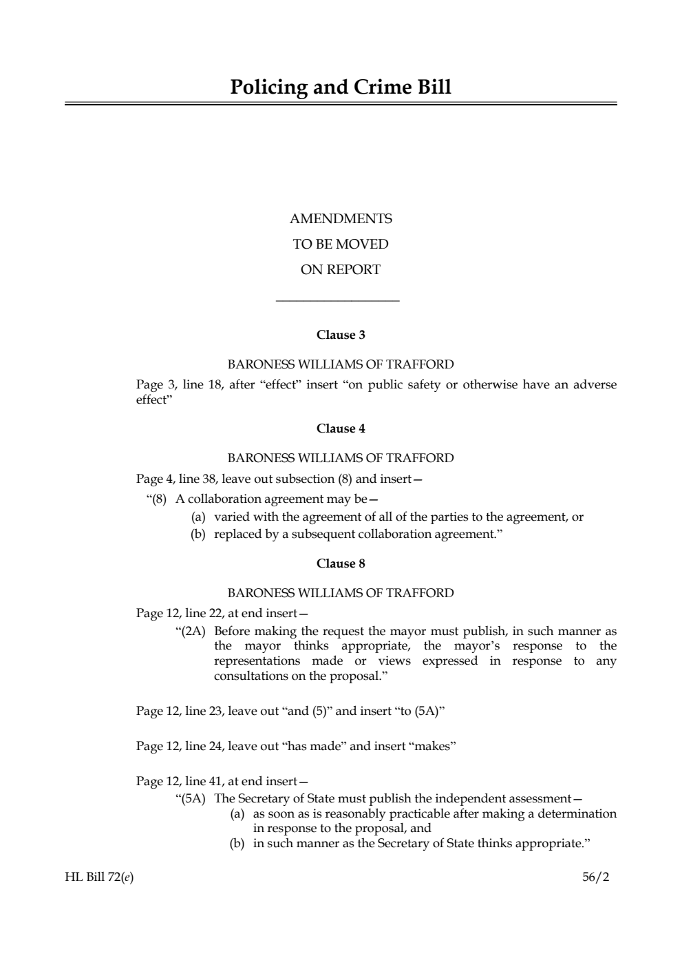 Policing and Crime Bill Lords Amendments