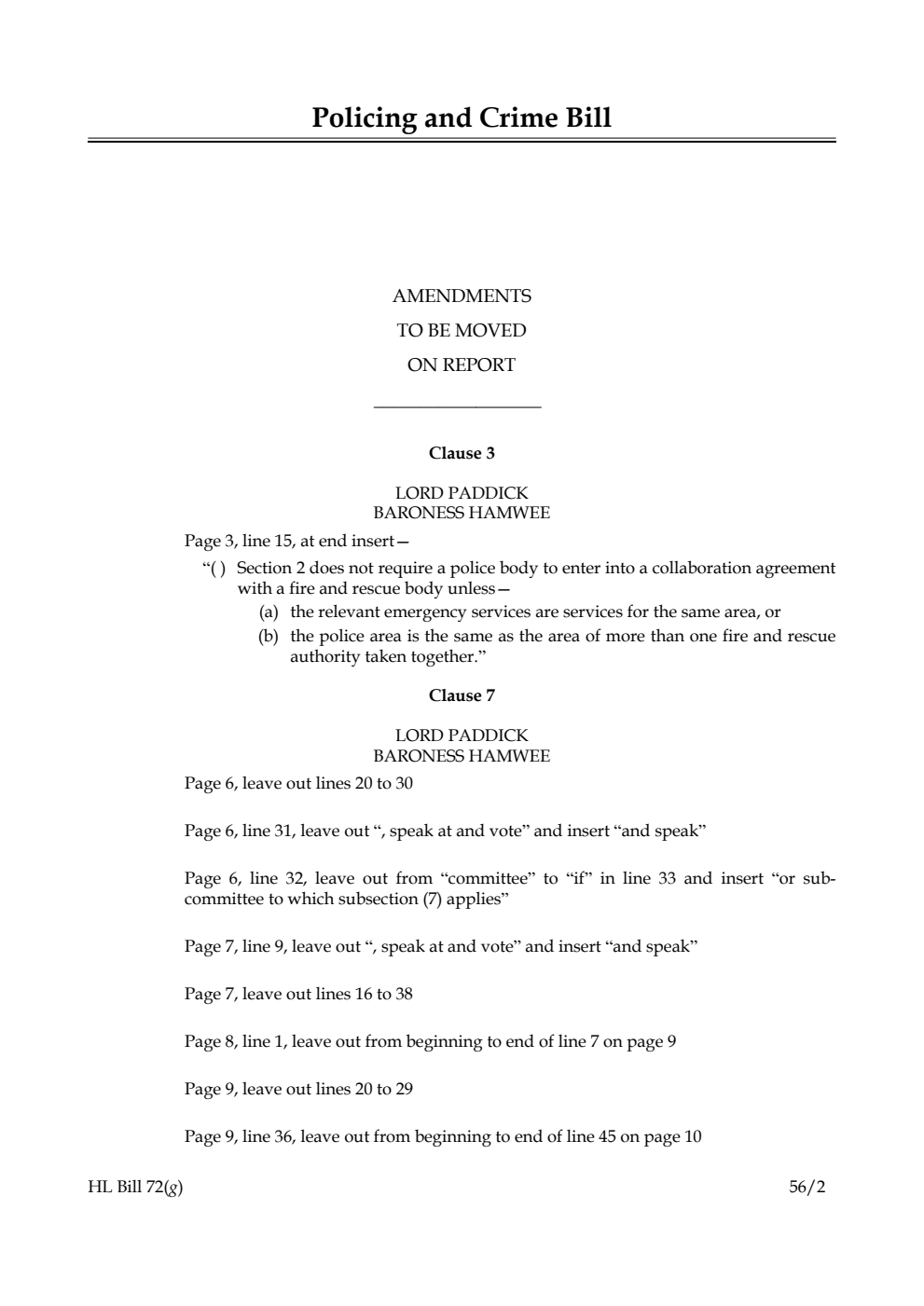 Policing and Crime Bill Lords Amendments