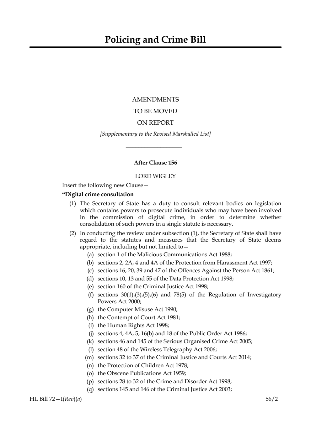 Policing and Crime Bill Lords Amendments