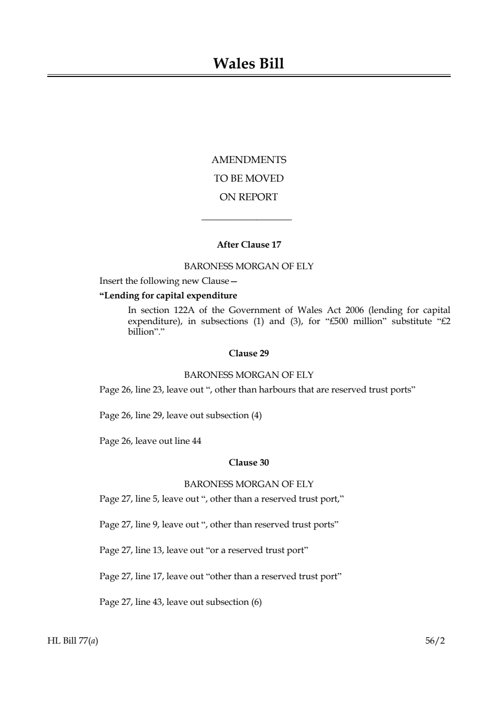 Wales Bill Lords Amendments