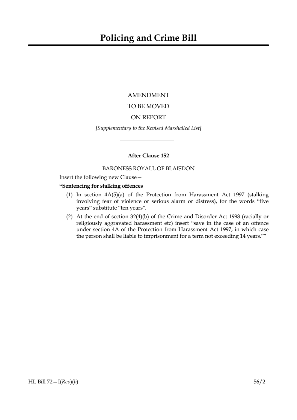 Policing and Crime Bill Lords Amendments