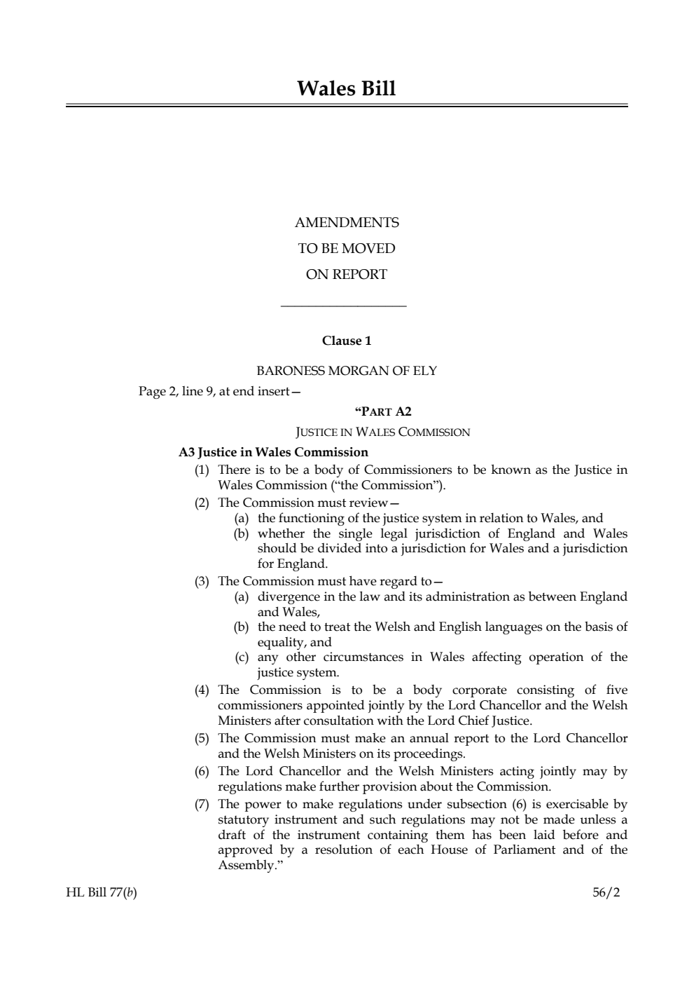Wales Bill Lords Amendments