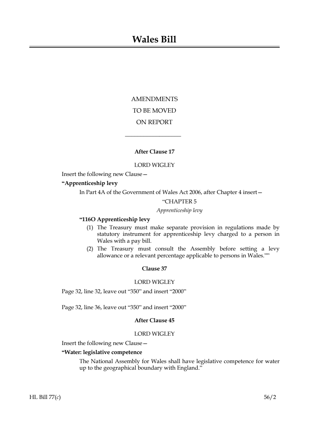 Wales Bill Lords Amendments