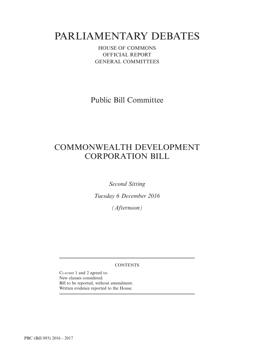 Commonwealth Development Corporation Public Bill Committee 2nd Sitting 6th December 2016 PM