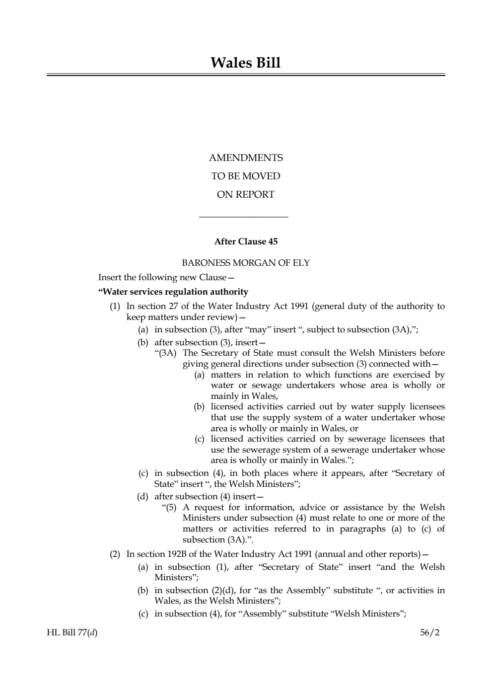 Wales Bill Lords Amendments