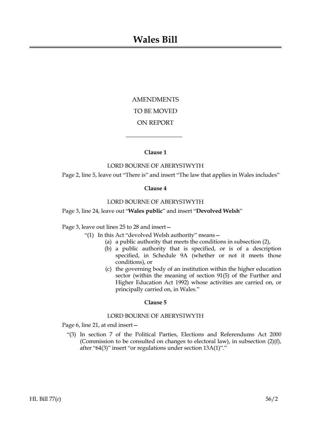 Wales Bill Lords Amendments