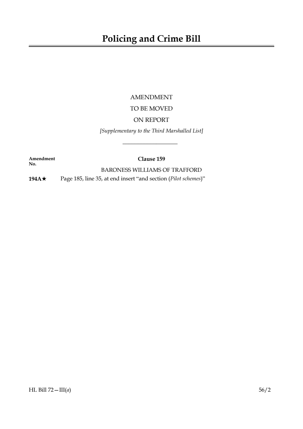 Policing and Crime Bill Lords Amendments