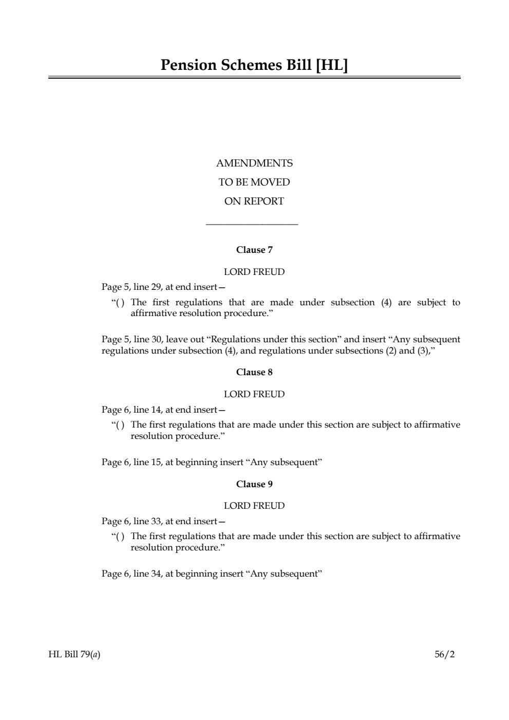 Pension Schemes Bill Lords Amendments