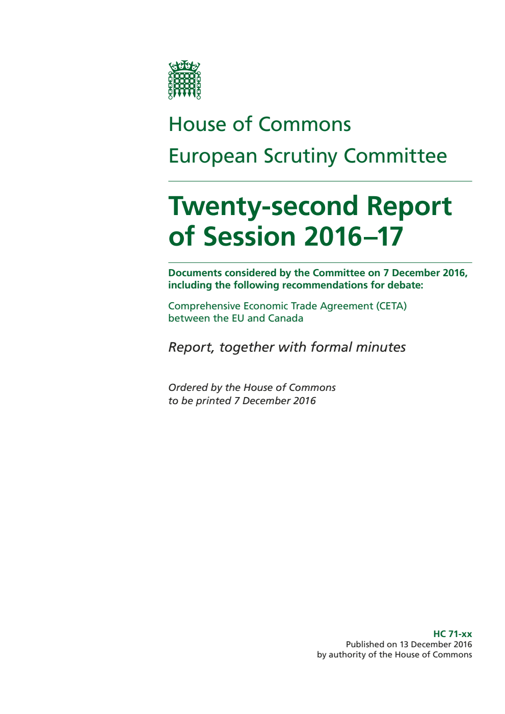 European Scrutiny Committee 22nd Report of Session 2016-17