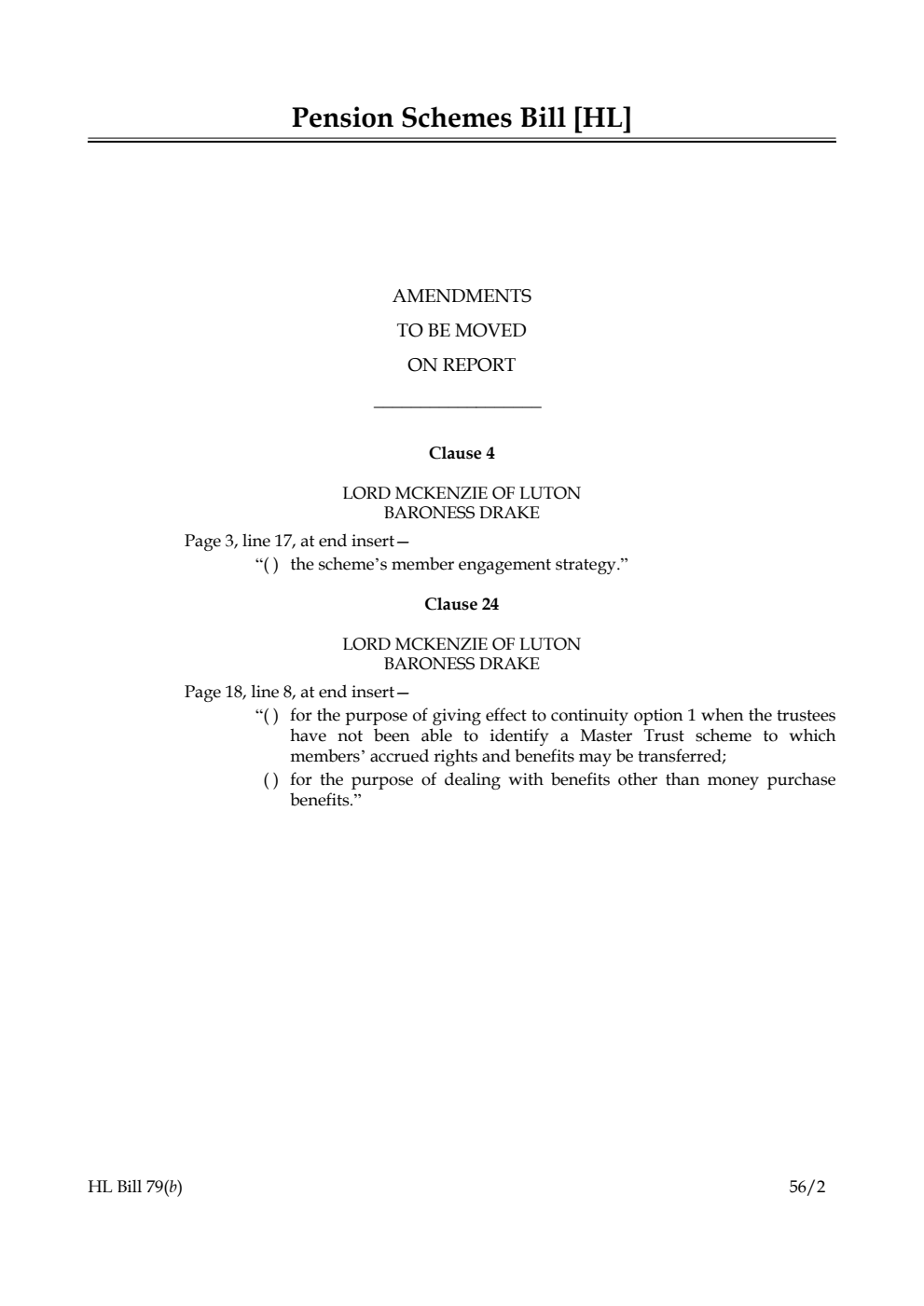 Pension Schemes Bill Lords Amendments