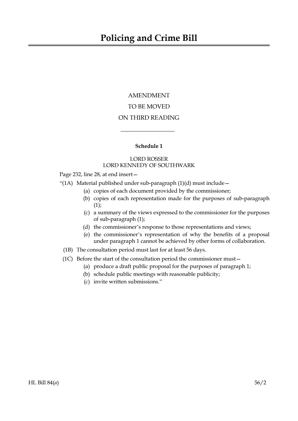 Policing and Crime Bill Lords Amendments