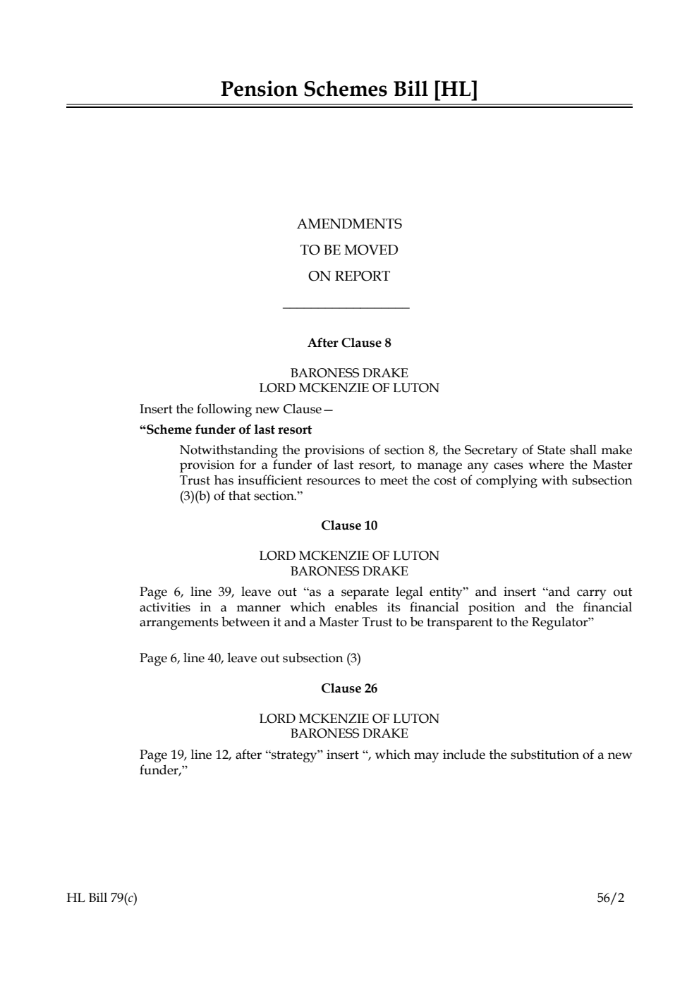Pension Schemes Bill Lords Amendments