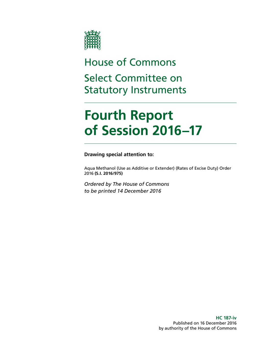 Statutory Instruments Committee 4th Report of Session 2016-17