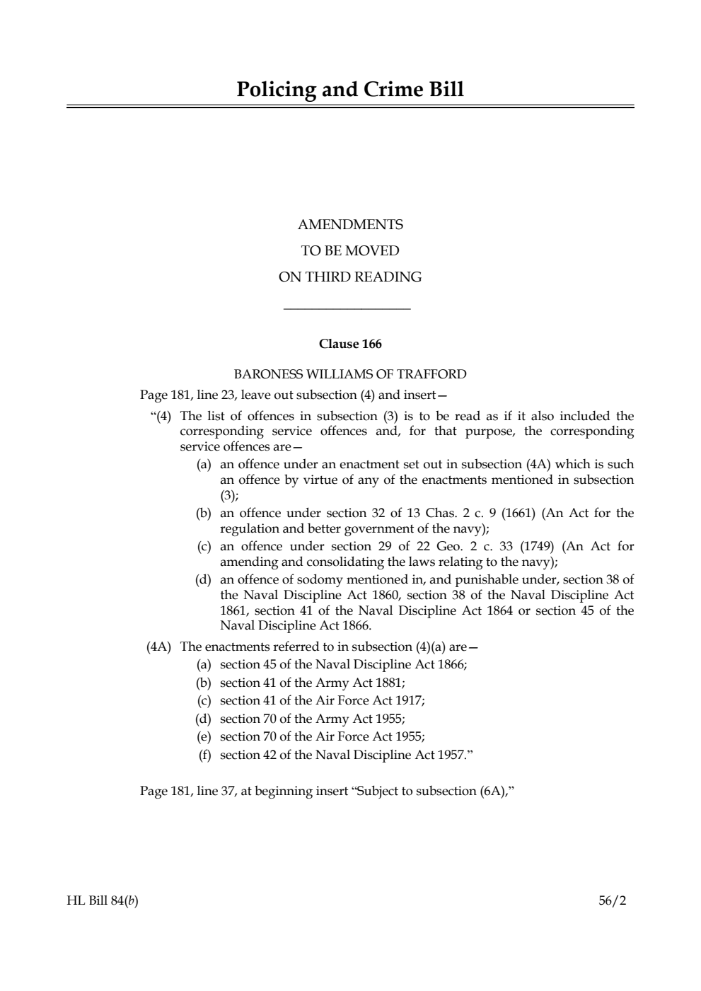Policing and Crime Bill Lords Amendments