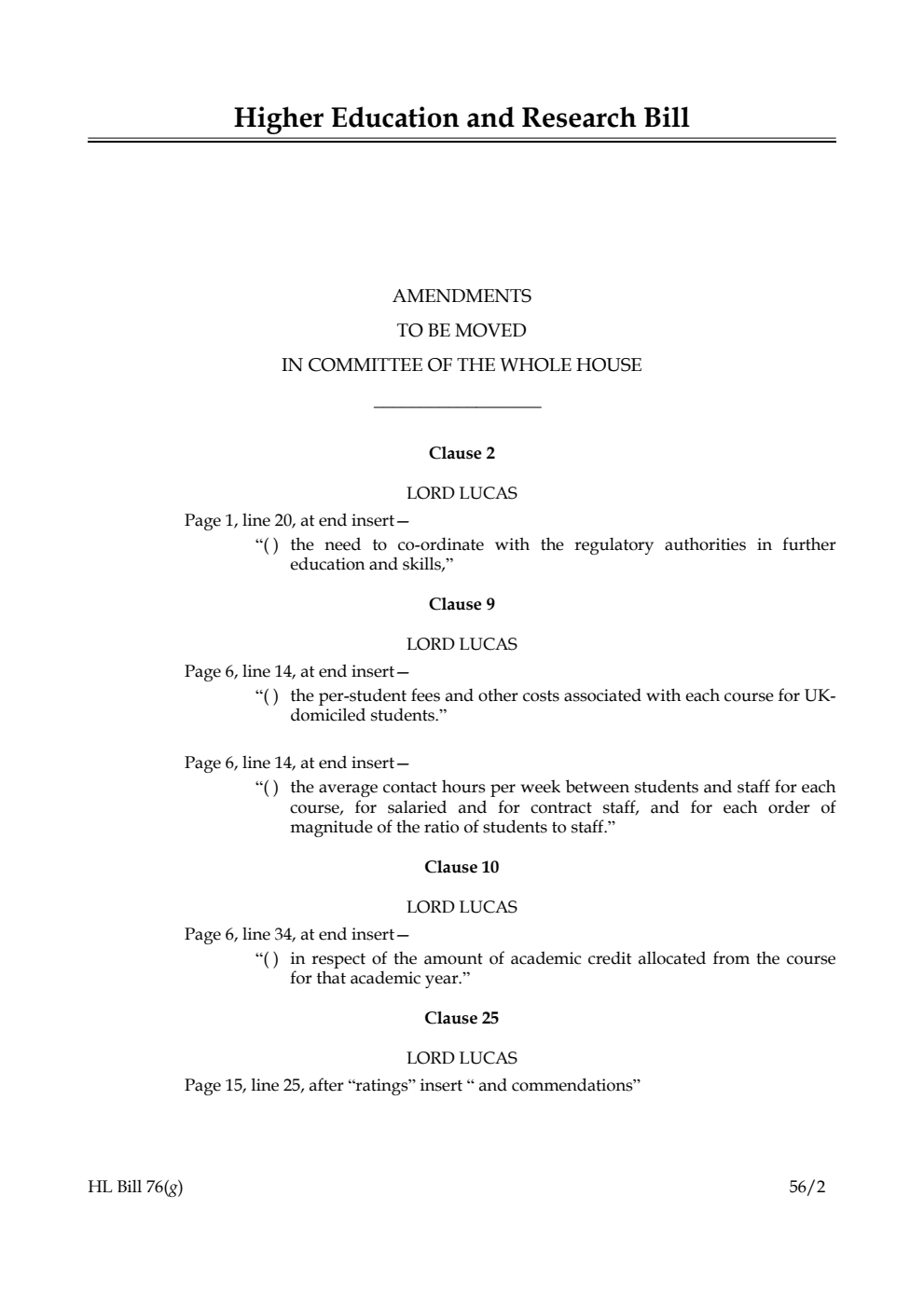 Higher Education and Research Bill Lords Amendments