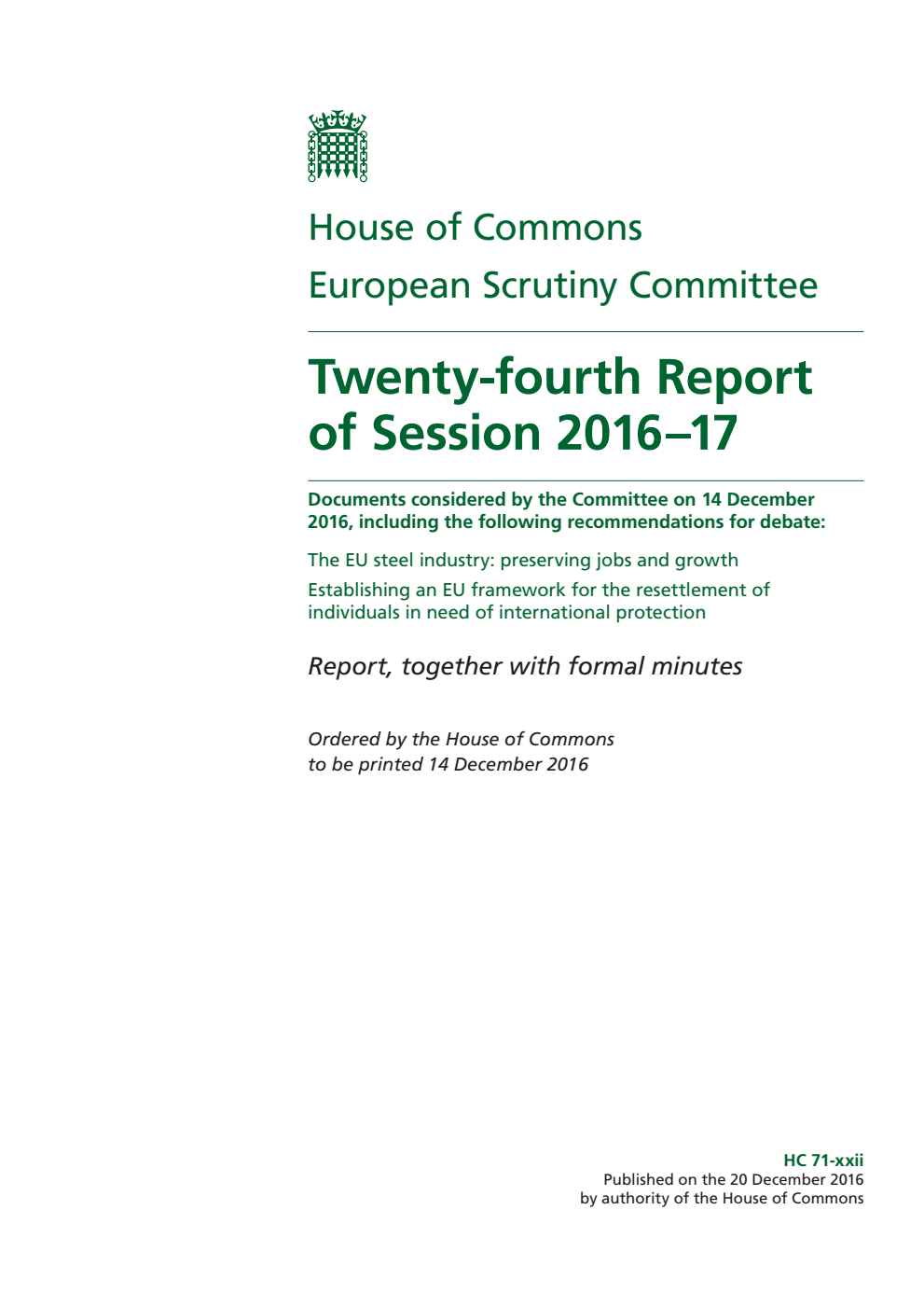 European Scrutiny Committee 24th Report of Session 2016-17