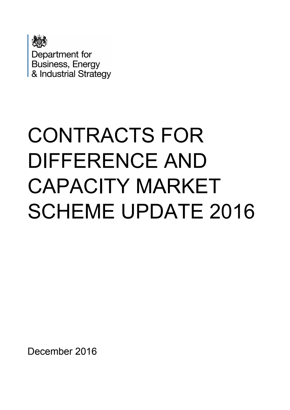Contracts for Difference and Capacity Market Scheme Update 2016