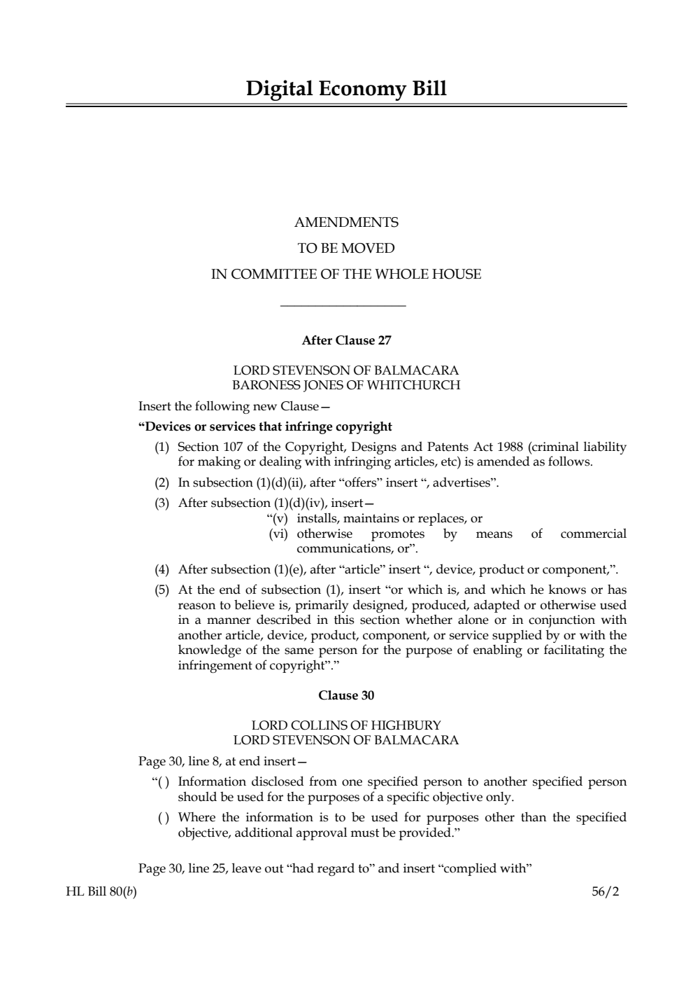 Digital Economy Bill Lords Amendments