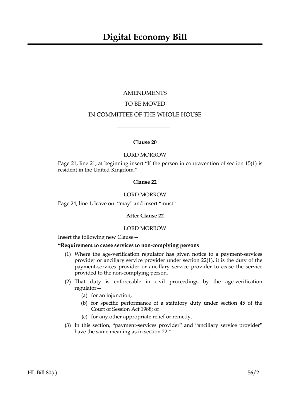 Digital Economy Bill Lords Amendments